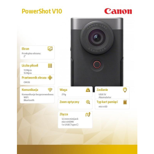 Zaawansowany zestaw do vlogowania PowerShot V10 Advanced Vlogging srebrny 5946C005-15065437