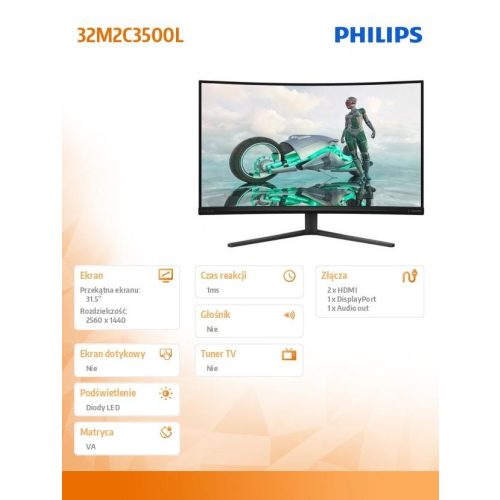Monitor 32M2C3500L 31.5 cala Curved VA 180Hz HDMIx2 DPx2-15066187