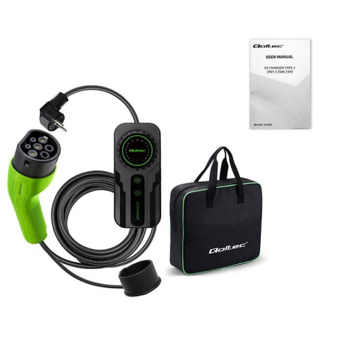 Mobilna ładowarka do samochodu elektrycznego EV z regulacją 2w1 Typ2 | Schuko | 3.5kW | 230V | LCD | Przenośna | Wal