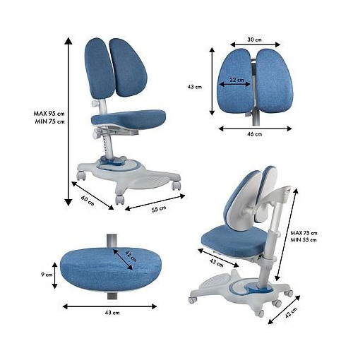 Krzesło ergonomiczne dla dzieci ER-484N regulowany zagłówek, regulowana wysokość, max 75kg.-15066963