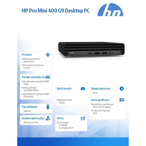 Komputer Mini 400 G9 i7-13700T 16GB/512GB/W11P 936L5EA-15067056