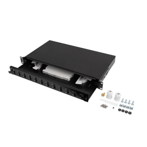 Przełącznica światłowodowa LANBERG 12xSC duplex / 12xLC quad rack 19" 1U czarna + akcesoria