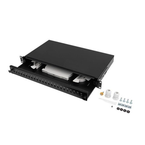 PRZEŁĄCZNICA ŚWIATŁOWODOWA LANBERG 24XST / 24XFC D-HOLE RACK 19" 1U CZARNA + AKCESORIA