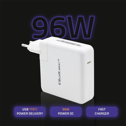 Qoltec Ładowarka sieciowa FAST 96W | 5-20V | 3- 4.7A | USB C PD | Laptop | Smartfon | Biała-15104406