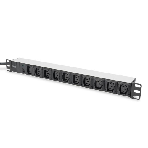 Digitus Listwa zasilająca PDU 19" Rack, 10x gniazdo C13, 2.0m, 1x wtyk C14, 10A, zabezpieczenie przeciążeniowe, profil aluminiowy