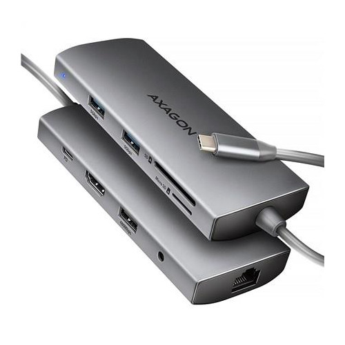 AXAGON HMC-8HLSA Wieloportowy koncentrator USB-C 3.2 Gen 1, 3x USB-A + 4K/60Hz HDMI + SD/microSD, Gigabit LAN, Audio, PD