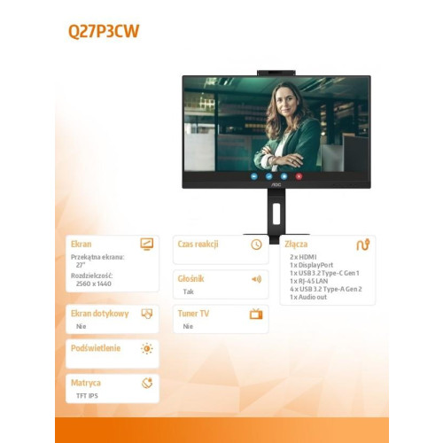 Monitor Q27P3CW 27'' IPS DP HDMIx2 USB-C Pivot Kamera-15166844