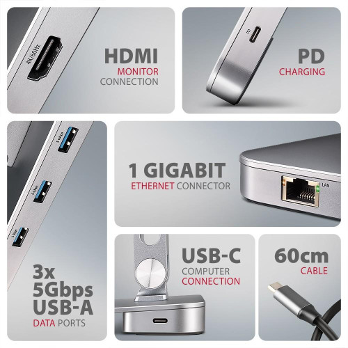 HMC-STND Stojak z wieloportowy hub Aluminiowy 7in1, 5Gbps, do 10