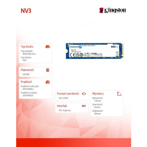 Dysk SSD NV3 500GB M.2 2280 PCI-e 4.0 NVMe 6000/2200-15167365