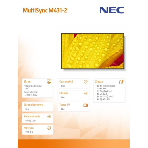 Monitor wielkoformatowy MultiSync M431-2 43 cale UHD 500cd/m2 24/7-15167723