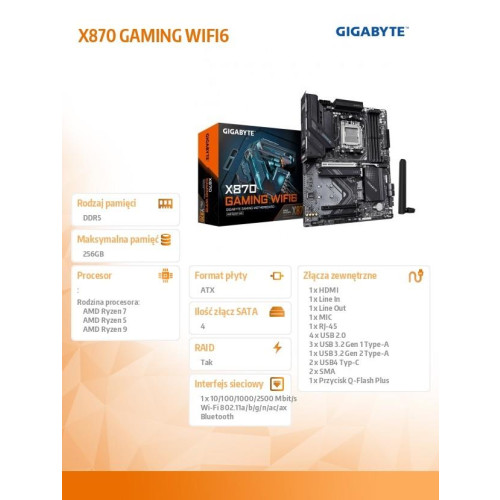 Płyta główna X870 GAMING WIFI6 AM5 4DDR5 HDMI/USB-C ATX-15167747