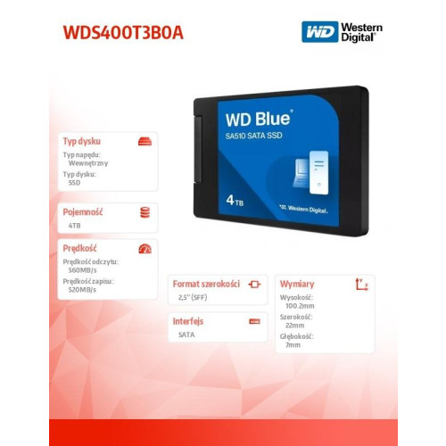 Dysk SSD Blue 4TB SA510 2,5 cala WDS400T3B0A-15167828