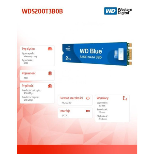 Dysk SSD Blue 2TB SA510 M.2 2280 WDS200T3B0B-15167831