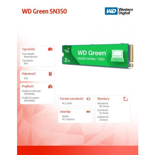 Dysk SSD Green 2TB M.2 2280 SN350 NVMe PCIe-15167832