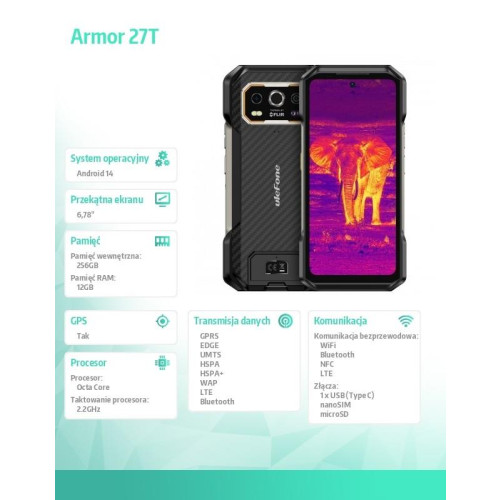 Smartfon Armor 27T 5G 12/256GB IP69K termowizja czarny-15167997