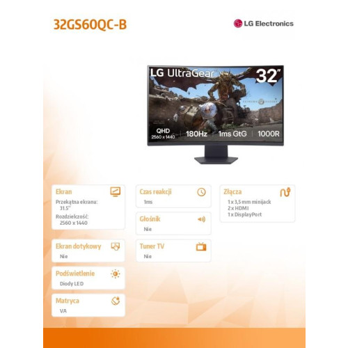 Monitor 32GS60QC-B 31.5 cala QHD 1000R Curved 180Hz-15168351