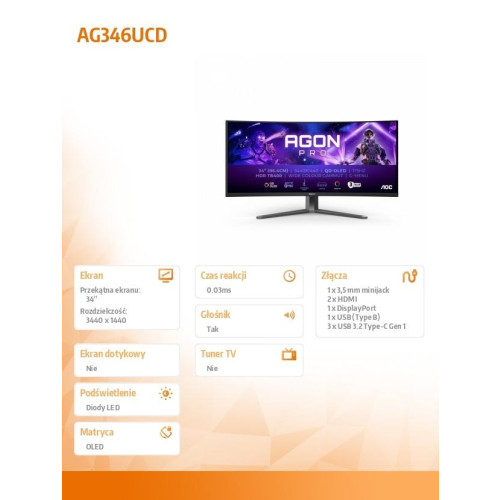 Monitor AG346UCD 34 cale 175Hz Curved QD-OLED HDMIx2 DP HAS Głośniki-15170183