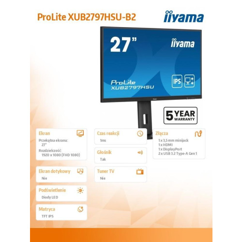 Monitor 27 cali XUB2797HSU-B2 IPS,FHD,HAS,300cd,(5y)-15170465