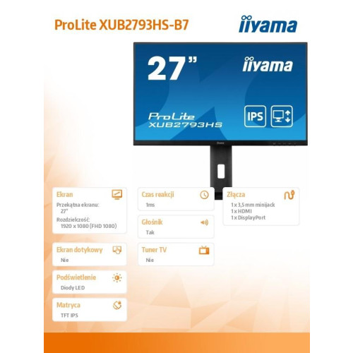 Monitor 27 cali XUB2793HS-B7,IPS,FHD,HDMI,DP,2x2W,300cd-15170685