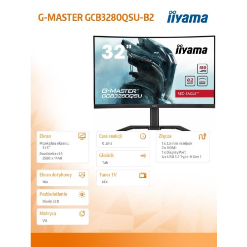 Monitor 32 cale GCB3280QSU-B2,VA,QHD,180Hz,1500R,0.2ms,4xUSB,350cd-15170727