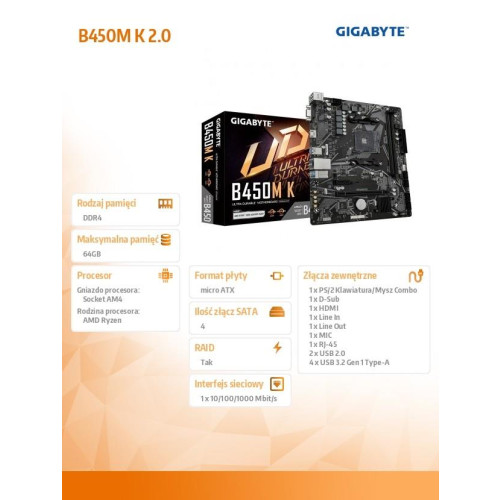 Płyta główna B450M K AM4 2DDR4 HDMI USB 3.2 M.2 uATX-15170743