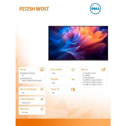 Monitor 27 cali P2725HWO IPS LED FullHD(1920x1080)/16:9/HDMI/DP/USB-C/ VGA/USB/Bez podstawy/3Y-15170888