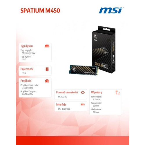 Dysk SPATIUM M450 1TB V1 M.2 PCIe4 3600/3000MB/s-15171368