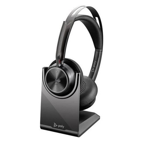 Zestaw słuchawkowy Voyager Focus 2 certyfikatem Microsoft Teams USB-C-C z podstawką ładującą, przejściówka USB-C/A 9T9J6AA