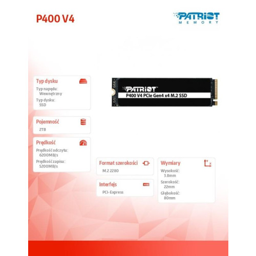 Dysk SSD 2TB P400 V4 6200/5200 MB/s M.2 PCIe Gen4 x4 NVMe 2.0-15171432
