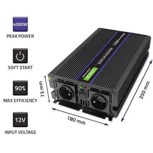 Qoltec Przetwornica napięcia Monolith 4000 MS Wave 51928, 12V na 230V, 2000/4000W, USB-15213056