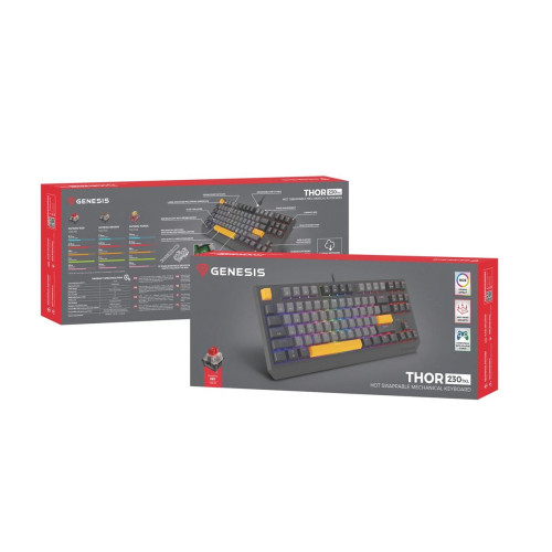 GENESIS Thor 230 TKL klawiatura Gaming USB + RF Wireless + Bluetooth QWERTY Czarny, Szary, Pomarańczowy-15223111