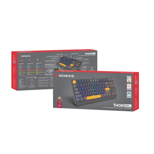GENESIS THOR 230 TKL klawiatura Gaming USB + RF Wireless + Bluetooth QWERTY Czarny, Niebieski, Szary, Pomarańczowy-1522