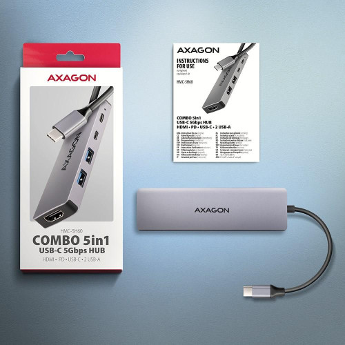 Axagon HMC-5H60 stacja dokująca Przewodowa USB 3.2 Gen 1 (3.1 Gen 1) Type-C Szary-15229931