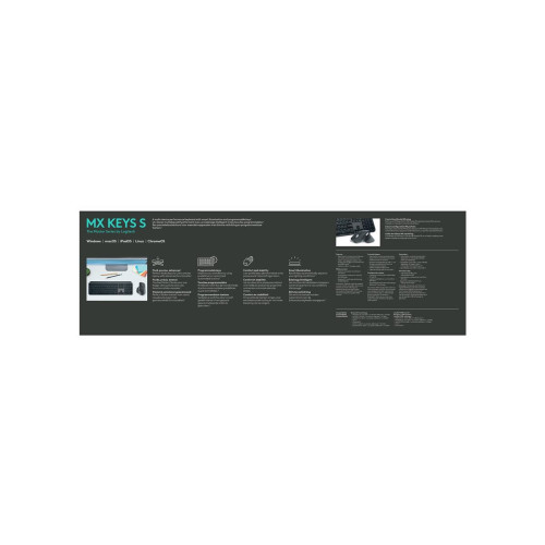 Klawiatura Logitech MX Keys S Uniwersalna RF Wireless + Bluetooth QWERTY Amerykański międzynarodowy Grafitowy-15239588