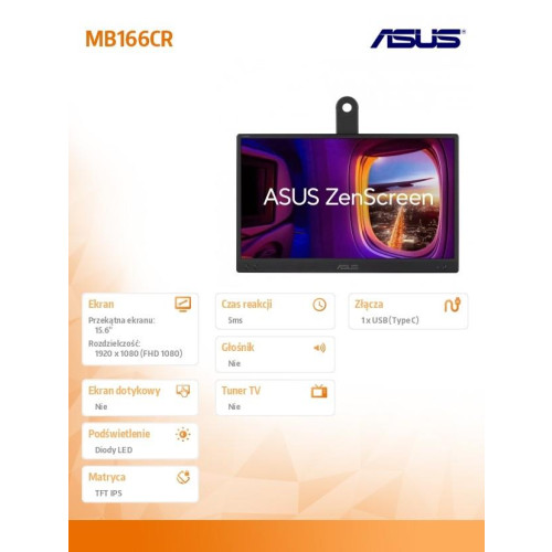 Monitor ZenScreen MB166CR IPS LED USB-C FHD-15254495