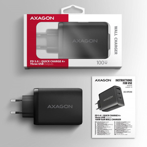 Axagon ACU-DPQ100 ładowarka do urządzeń przenośnych Komputer przenośny, Telefon komórkowy, Netbook, Laptop, Smartfon, Smartwatch, Tablet, Uniwersalne Czarny Prąd przemienny Szybkie ładowanie Wewnętrzna-15268999