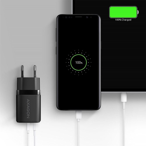 Axagon ACU-PQ30 Ladegerät QC3.0, 4.0/AFC/FCP/PPS/Apple+ PD USB-C, 30W - schwarz - Kompaktes Ladegerät - 1x USB-C und 1