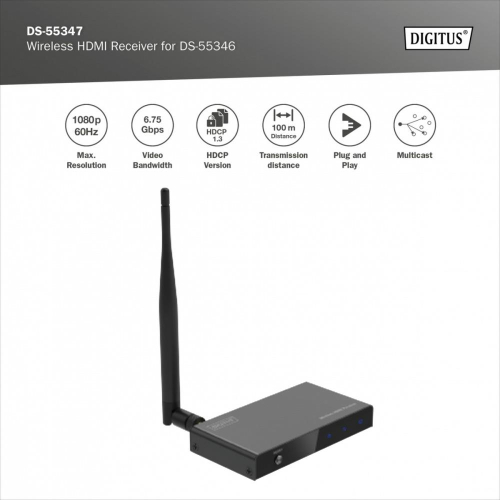 Przedłużacz/Extender splitter HDMI bezprzewodowy 100m 1080p 60Hz FHD 5GHz HDCP 1.3 (odbiornik)-15392881