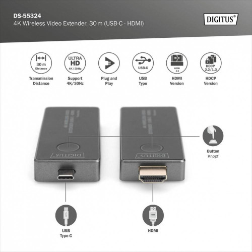 Przedłużacz/Extender USB-C - HDMI bezprzewodowy 30m UHD 4K30Hz audio (zestaw)-15392896