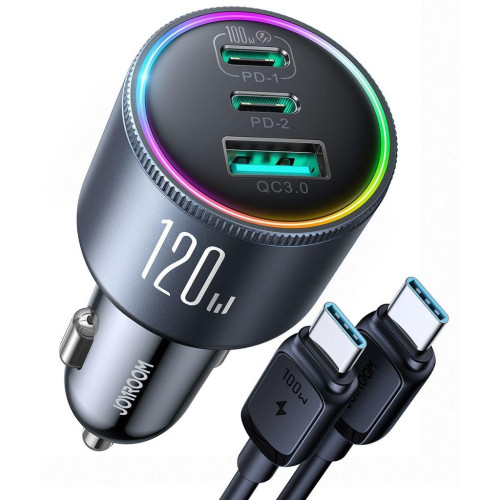 Ładowarka samochodowa Joyroom JR-CCN07 120W 5.0A PD 3.0 QC 3.0 1x USB-A 2x USB-C + kabel