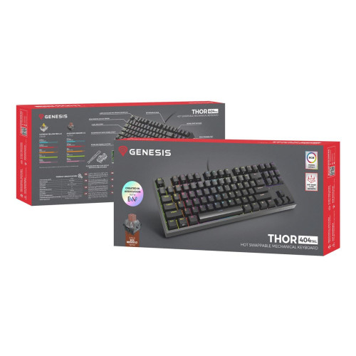 KLAWIATURA DLA GRACZY GENESIS THOR 404 TKL US PODŚWIETLENIE RGB MECHANICZNA CZARNA KAILH BOX BROWN-15438387