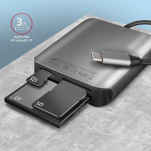 Axagon CRE-S3C czytnik kart USB 3.2 Gen 1 (3.1 Gen 1) Type-C Szary-15552348