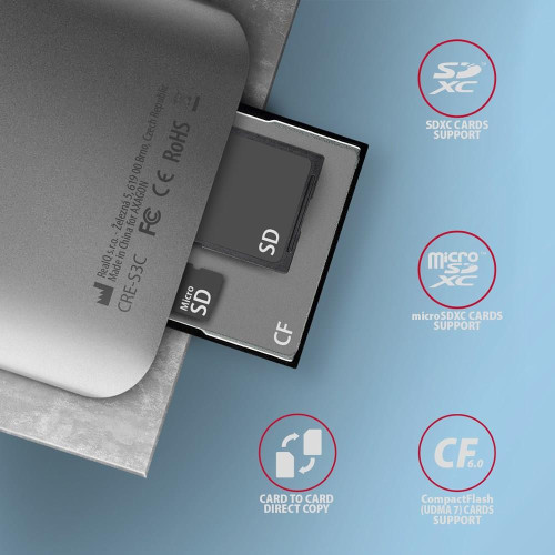 Axagon CRE-S3C czytnik kart USB 3.2 Gen 1 (3.1 Gen 1) Type-C Szary-15552349