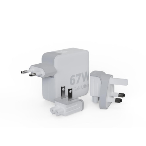 XTORM ŁADOWARKA SIECIOWA TURYSTYCZNA 67W GAN, 1X USB-C PD 67W, 1X USB-C PD 20W, WYMIENNE KOŃCÓWKI EU/UK/USA, KABEL US