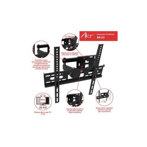 Uchwyt ścienny do telewizora ART AR-53 (narożny, Obrotowy, ścienne, Uchylny - 55