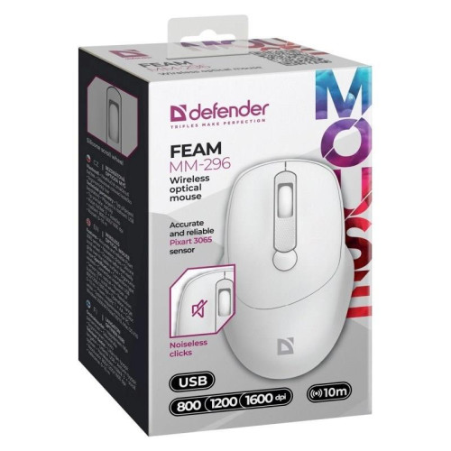 DEFENDER MYSZ FEAM MM-296 RF SILENT BIAŁA-15720475