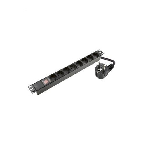 SOMI Networks | 1U, 19”, 8x Schuko PDU Power Panel | PDU08SAS | Black | With Switch; No Protection; Schuko Input; Cord 1.8m