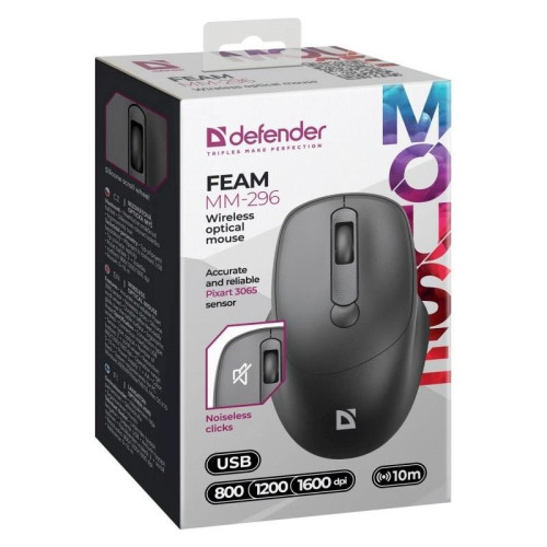 DEFENDER MYSZ FEAM MM-296 RF SILENT CZARNA-15763458