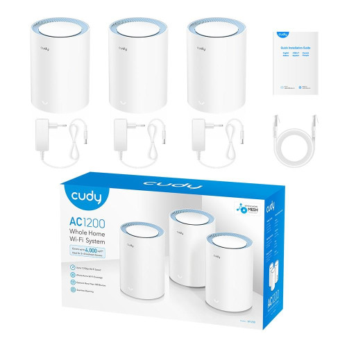 Cudy M1200 3-PACK siatkowy system wi-fi Dual-band (2.4 GHz/5 GHz) Wi-Fi 5 (802.11ac) Biały 1 Wewnętrzne-15791042