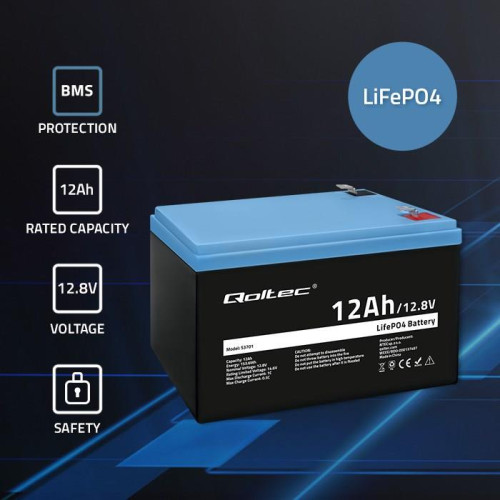 Qoltec Akumulator LiFePO4 Litowo-Żelazowo-Fosforanowy 12.8V 12Ah 153.6Wh BMS-15879610